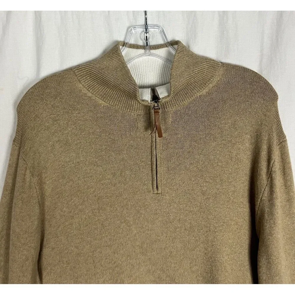 J.Crew Men 1/4 Quarter Zip Pullover Sweater Size M Tan‎ 100% Cotton Long Sleeve